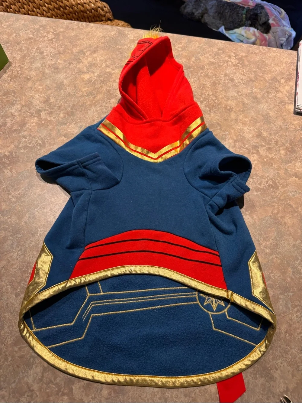 Captain MARVEL Blue & Red Superhero Kids Costume Hoodie with Gold Trim